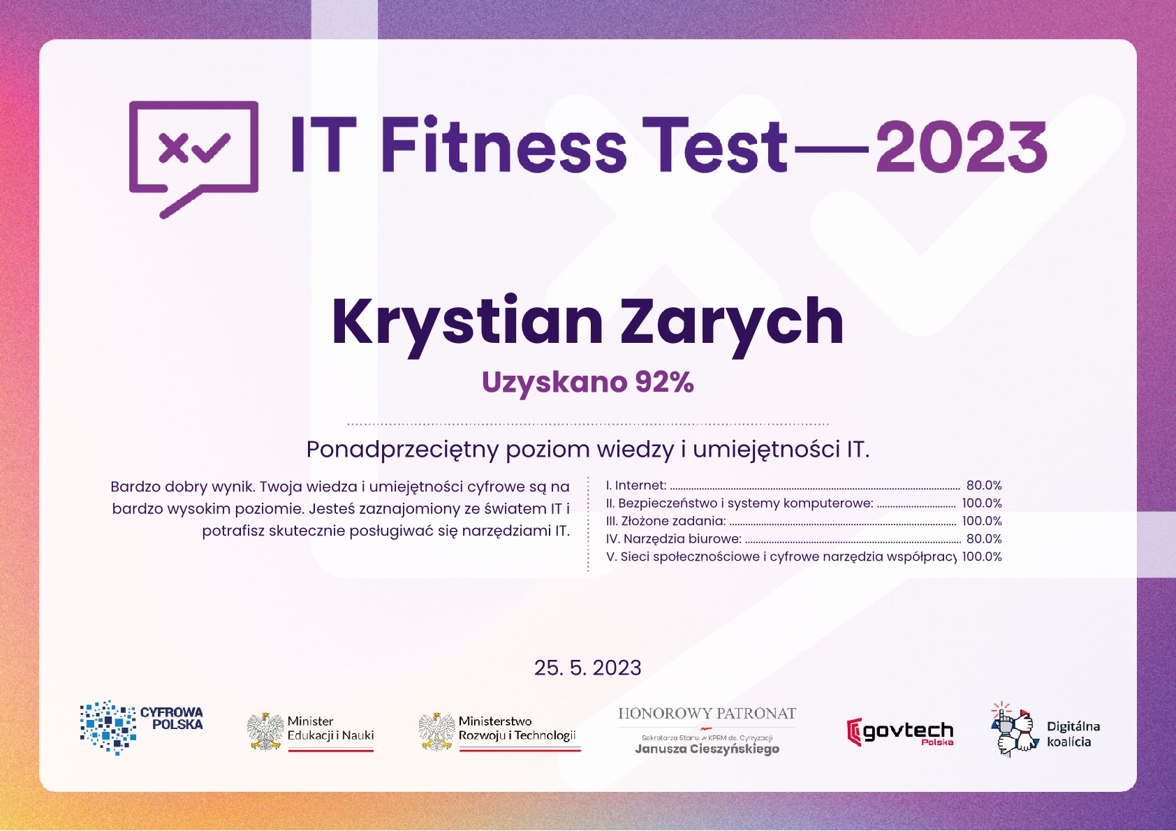 Badanie kompetencji cyfrowych IT Fitness Test 2023 Grupy Wyszehradzkiej